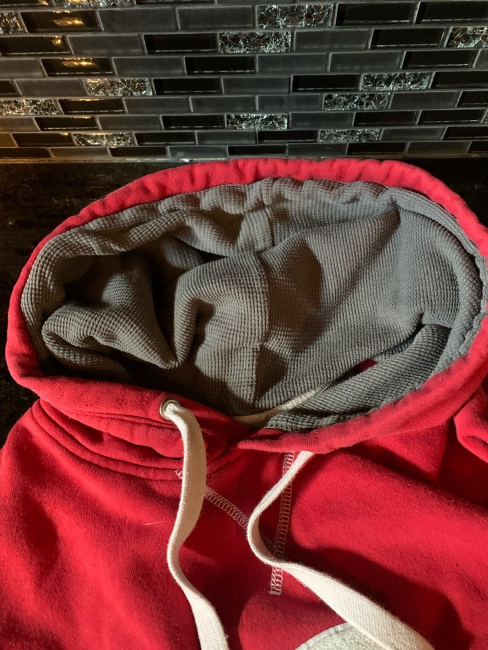Red Hoodie with Embroidered P with patches  on each sleeve. - Picture 5 of 5